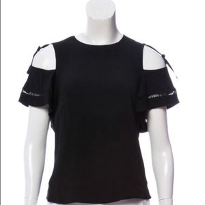 Rebecca Taylor Black Ruffle Tie Shoulder Top